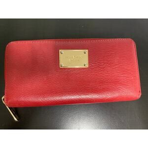 MICHAEL KORS Jet Set Zip Around Large Continental Travel Wallet Red Leather-Used